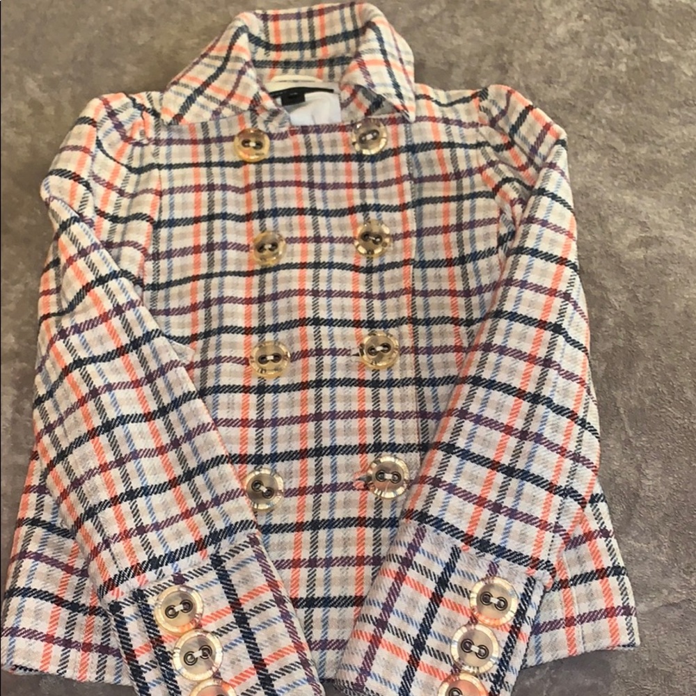 Women’s Plaid Double-Breasted Coat - Cream & Navy